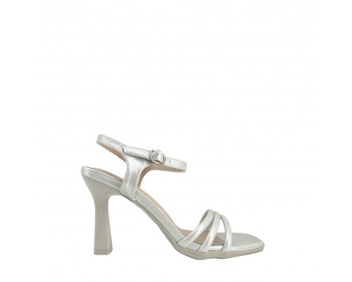 Sandalia Tacón Ancho Metalizado